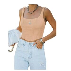 REORIA Women XL Nude Square Neck Sleeveless Bustier Corset Crop Tank BX063-NU